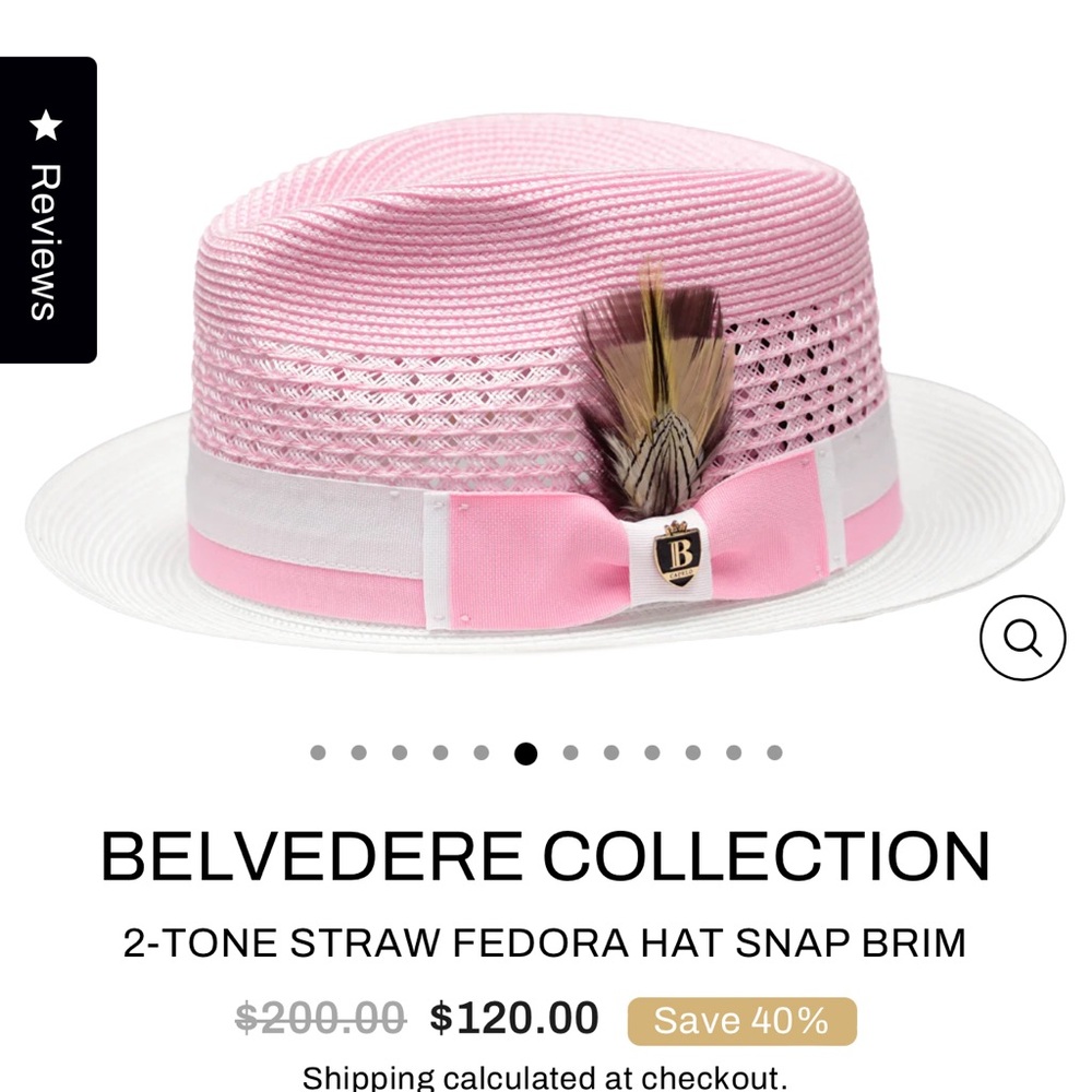 Belvedere Collection Pink and White Fedora Hat